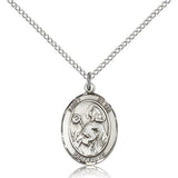 St. Kevin Medal, Sterling Silver, Medium - 18&quot; 1.2mm Sterling Silver Chain + Clasp