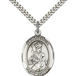 St. Louis Medal, Sterling Silver, Large - 24&quot; 2.4mm Rhodium Plate Chain + Clasp