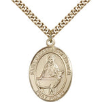 St. Catherine of Sweden Medal, Gold Filled, Large - 24&quot; 2.4mm Gold Plated Chain + Clasp