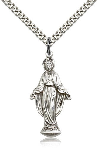 Miraculous Medal, Sterling Silver - 24&quot; 2.4mm Rhodium Plate Endless Chain