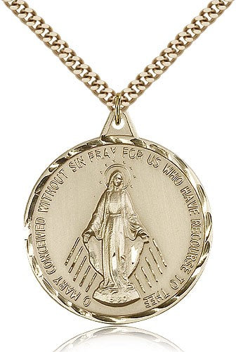 Miraculous Medal, Gold Filled - 24&quot; 2.4mm Gold Plated Endless Chain