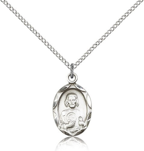 St. Jude Medal, Sterling Silver - 18&quot; 1.2mm Sterling Silver Chain + Clasp