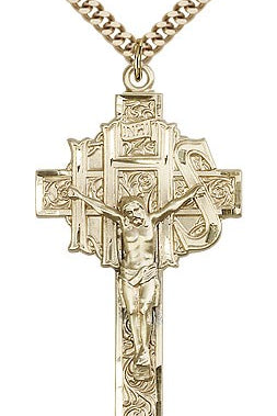 Crucifix Pendant, Gold Filled - 24&quot; 2.4mm Gold Plated Endless Chain
