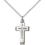 Cross Pendant, Sterling Silver - 18&quot; 1.2mm Sterling Silver Chain + Clasp