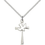 Holy Sprit Cross Pendant, Sterling Silver - 18&quot; 1.2mm Sterling Silver Chain + Clasp
