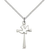 Holy Sprit Cross Pendant, Sterling Silver - 18&quot; 1.2mm Sterling Silver Chain + Clasp