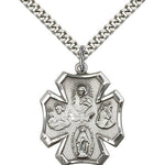 4 Way Cross Pendant, Sterling Silver - 24&quot; 2.4mm Rhodium Plate Endless Chain