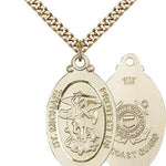 St. Michael Coast Guard Medal, Gold Filled - 24&quot; 2.4mm Gold Plated Endless Chain