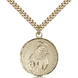 St. Francis of Assisi Medal, Gold Filled - 24&quot; 2.4mm Gold Plated Endless Chain