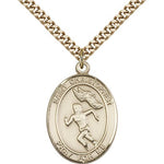 St. Christopher Track and Field Medal, Gold Filled, Large - 24&quot; 2.4mm Gold Plated Chain + Clasp