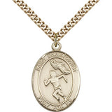 St. Christopher Track and Field Medal, Gold Filled, Large - 24&quot; 2.4mm Gold Plated Chain + Clasp