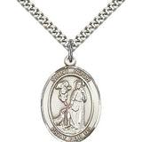 St. Roch Medal, Sterling Silver, Large - 24&quot; 2.4mm Rhodium Plate Chain + Clasp
