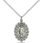Miraculous Medal, Sterling Silver - 18&quot; 1.2mm Sterling Silver Chain + Clasp