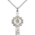 Monstrance Medal, Sterling Silver - 18&quot; 1.2mm Sterling Silver Chain + Clasp
