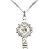 Monstrance Medal, Sterling Silver - 18&quot; 1.2mm Sterling Silver Chain + Clasp
