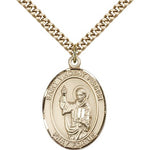 St. Vincent Ferrer Medal, Gold Filled, Large - 24&quot; 2.4mm Gold Plated Chain + Clasp