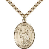 St. Vincent Ferrer Medal, Gold Filled, Large - 24&quot; 2.4mm Gold Plated Chain + Clasp