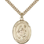 St. Gertrude of Nivelles Medal, Gold Filled, Large - 24&quot; 2.4mm Gold Plated Chain + Clasp