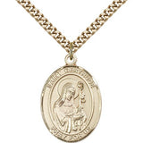 St. Gertrude of Nivelles Medal, Gold Filled, Large - 24&quot; 2.4mm Gold Plated Chain + Clasp