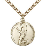 St. Bernadette Medal, Gold Filled - 24&quot; 2.4mm Gold Plated Endless Chain