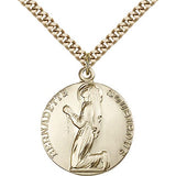 St. Bernadette Medal, Gold Filled - 24&quot; 2.4mm Gold Plated Endless Chain