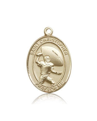 St. Christopher Football Medal, 14 Karat Gold, Large - 14 KT Yellow Gold