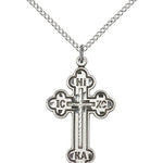 Russian Cross Pendant, Sterling Silver - 18&quot; 1.2mm Sterling Silver Chain + Clasp