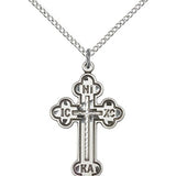 Russian Cross Pendant, Sterling Silver - 18&quot; 1.2mm Sterling Silver Chain + Clasp