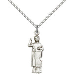 St. Florian Medal, Sterling Silver - 18&quot; 1.2mm Sterling Silver Chain + Clasp