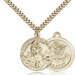 St. Joan of Arc Army Medal, Gold Filled - 24&quot; 2.4mm Gold Plated Endless Chain