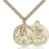 St. Joan of Arc Army Medal, Gold Filled - 24&quot; 2.4mm Gold Plated Endless Chain