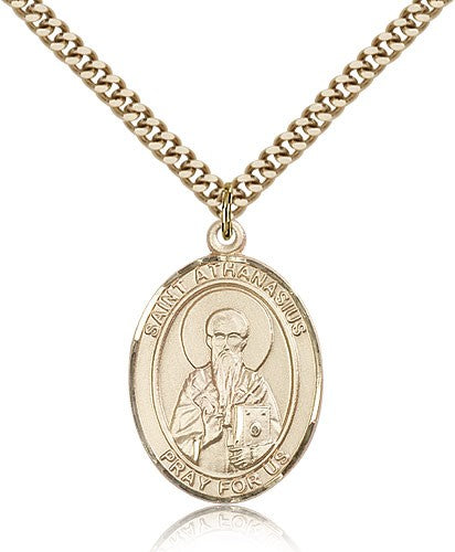 St. Athanasius Medal, Gold Filled, Large - 24&quot; 2.4mm Gold Plated Chain + Clasp