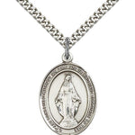 Miraculous Medal, Sterling Silver, Large - 24&quot; 2.4mm Rhodium Plate Chain + Clasp
