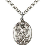 St. Lazarus Medal, Sterling Silver, Large - 24&quot; 2.4mm Rhodium Plate Chain + Clasp