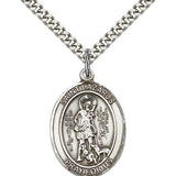 St. Lazarus Medal, Sterling Silver, Large - 24&quot; 2.4mm Rhodium Plate Chain + Clasp
