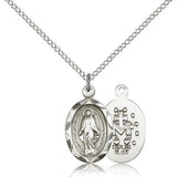 Miraculous Medal, Sterling Silver - 18&quot; 1.2mm Sterling Silver Chain + Clasp