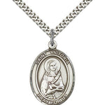 St. Victoria Medal, Sterling Silver, Large - 24&quot; 2.4mm Rhodium Plate Chain + Clasp