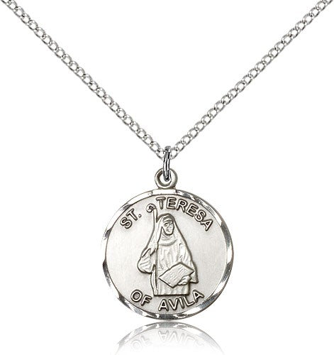 St. Theresa Medal, Sterling Silver - 18&quot; 1.2mm Sterling Silver Chain + Clasp