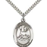 St. Honorius Medal, Sterling Silver, Large - 24&quot; 2.4mm Rhodium Plate Chain + Clasp