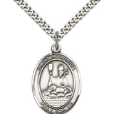 St. Honorius Medal, Sterling Silver, Large - 24&quot; 2.4mm Rhodium Plate Chain + Clasp