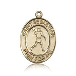 St. Sebastian Football Medal, 14 Karat Gold, Large - 14 KT Yellow Gold