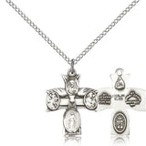 4 Way Cross Pendant, Sterling Silver - 18&quot; 1.2mm Sterling Silver Chain + Clasp