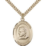 St. John Bosco Medal, Gold Filled, Large - 24&quot; 2.4mm Gold Plated Chain + Clasp