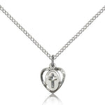 Heart Cross Pendant, Sterling Silver - 18&quot; 1.2mm Sterling Silver Chain + Clasp