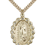 Our Lady of Guadalupe Medal, Gold Filled - 24&quot; 2.4mm Gold Plated Endless Chain