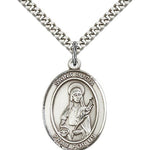 St. Lucia of Syracuse Medal, Sterling Silver, Large - 24&quot; 2.4mm Rhodium Plate Chain + Clasp