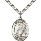 St. Lucia of Syracuse Medal, Sterling Silver, Large - 24&quot; 2.4mm Rhodium Plate Chain + Clasp