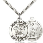 St. Michael the Archangel Medal, Sterling Silver - 24&quot; 2.4mm Rhodium Plate Endless Chain