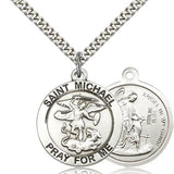 St. Michael the Archangel Medal, Sterling Silver - 24&quot; 2.4mm Rhodium Plate Endless Chain