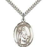 St. Amelia Medal, Sterling Silver, Large - 24&quot; 2.4mm Rhodium Plate Chain + Clasp